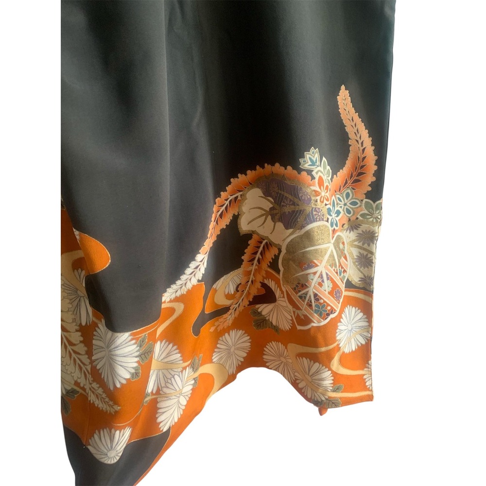 Vintage Silk Kimono Furisode Robe Unisex OS Black Excellent Embroidered Japan - Picture 6 of 13